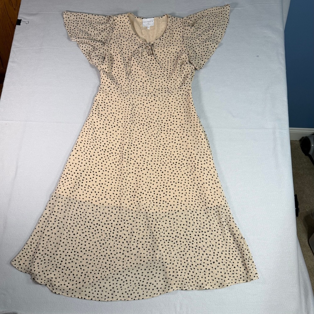 Cottagecore Coquette Polka Dot Flutter Sleeve Midi Dress Large Chiffon Boho